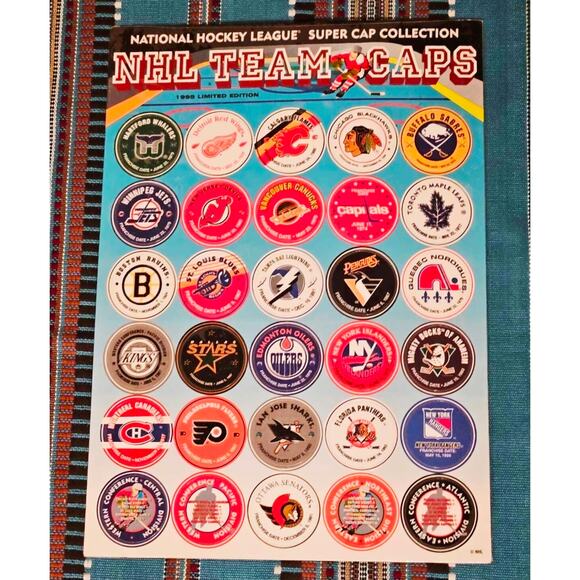 NWT Vintage NHL 1995 Limited Edition SUPER CAP COLLECTION 30 CAPS/ POGS - Picture 1 of 4